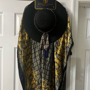 Black and Gold Greek Key Patterned Kimono with Hat